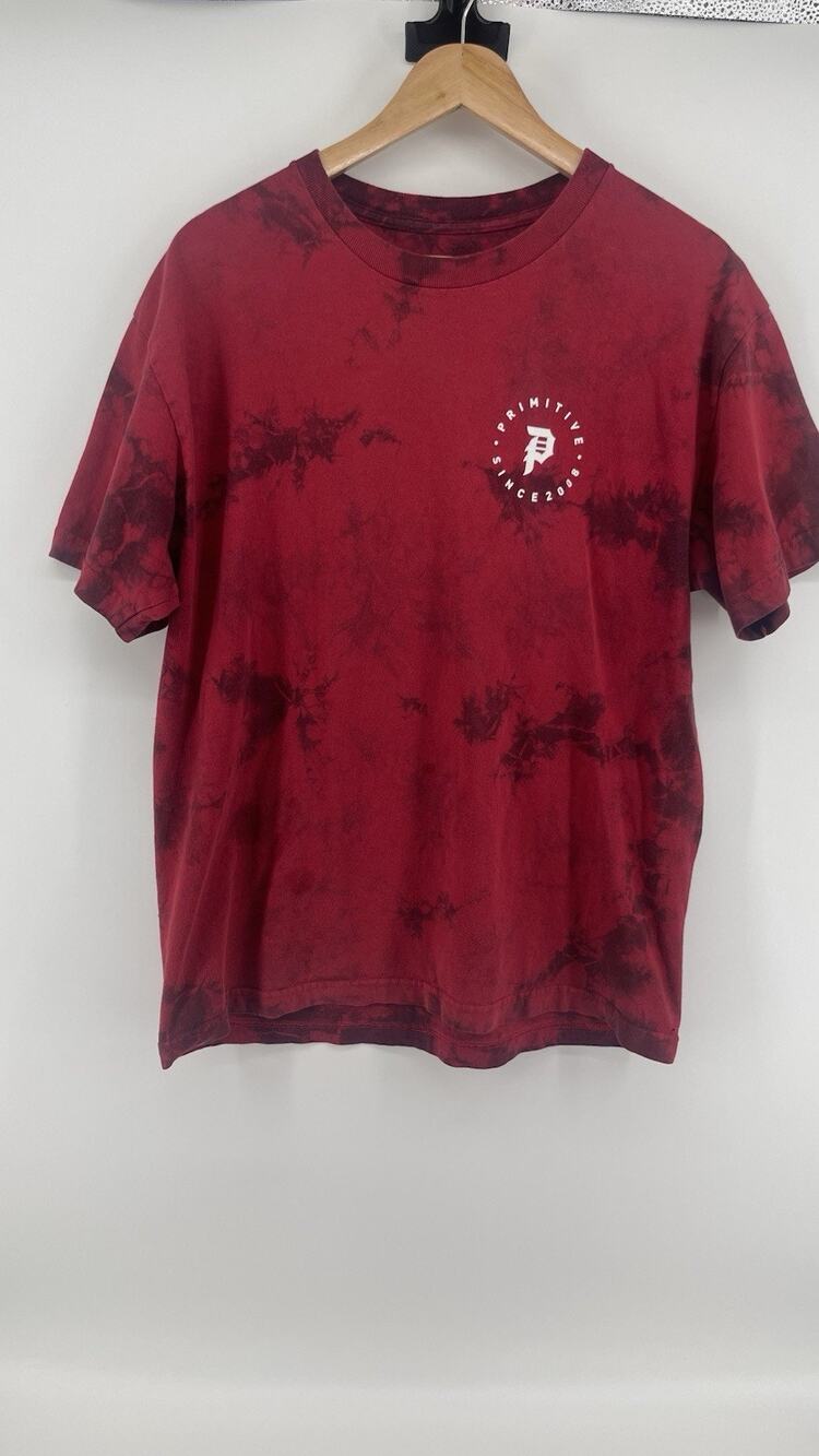 Primitive Red Black Tie Dye Skateboarding Logo Graphic T-Shirt Mens Size M